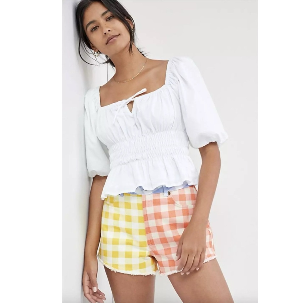 ANTHROPOLOGIE Farm Rio Gingham Coquette Preppy Boho Shorts L